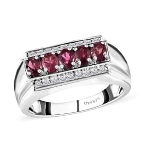 Ouro Fino Rubellite and Moissanite Men's Ring in Platinum Over Sterling Silver (Size 11.0) 1.25 ctw