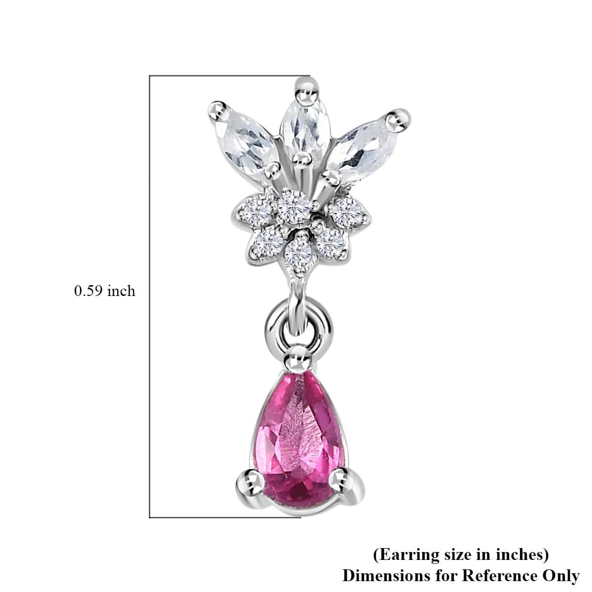 Ouro Fino Rubellite and White Zircon Drop Earrings in Platinum Over Sterling Silver 0.65 ctw image number 5