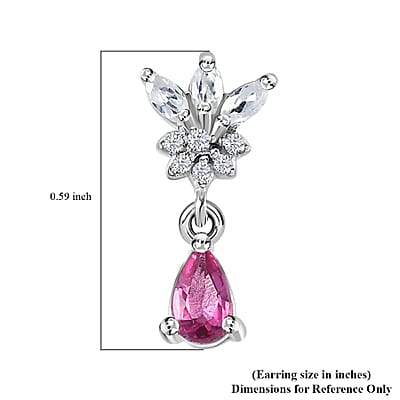 Ouro Fino Rubellite and White Zircon Drop Earrings in Platinum Over Sterling Silver 0.65 ctw