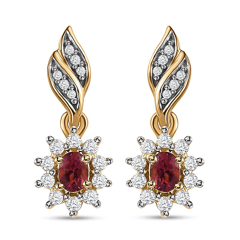 Ouro Fino Rubellite and White Zircon Sunburst Earrings in Vermeil Yellow Gold Over Sterling Silver 0.85 ctw