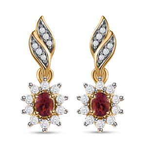Ouro Fino Rubellite and White Zircon Sunburst Earrings in Vermeil Yellow Gold Over Sterling Silver 0.85 ctw