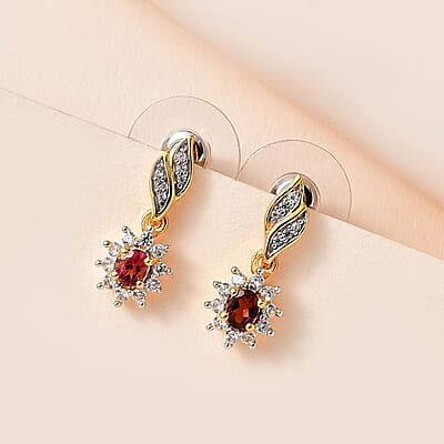 Ouro Fino Rubellite and White Zircon Sunburst Earrings in Vermeil Yellow Gold Over Sterling Silver 0.85 ctw