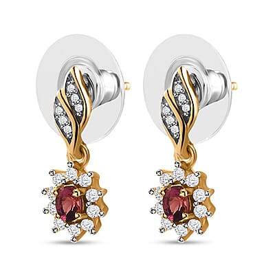 Ouro Fino Rubellite and White Zircon Sunburst Earrings in Vermeil Yellow Gold Over Sterling Silver 0.85 ctw