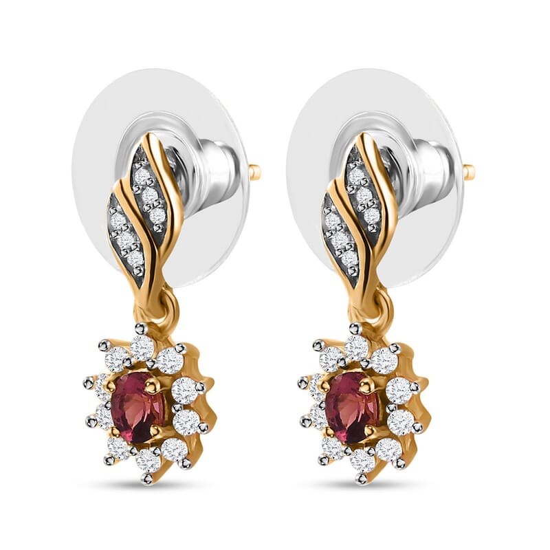 Ouro Fino Rubellite and White Zircon Sunburst Earrings in Vermeil Yellow Gold Over Sterling Silver 0.85 ctw