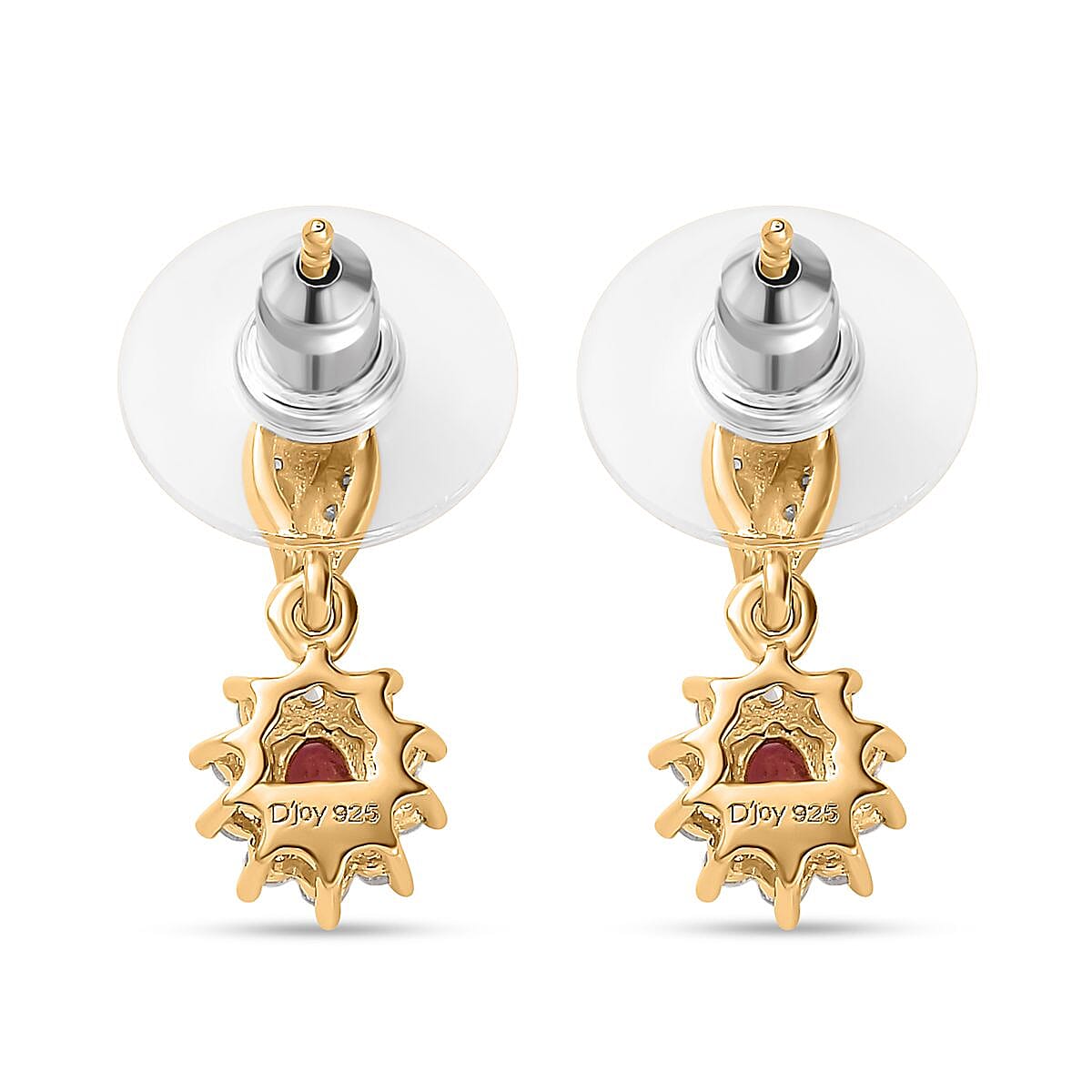 Ouro Fino Rubellite and White Zircon Sunburst Earrings in Vermeil Yellow Gold Over Sterling Silver 0.85 ctw