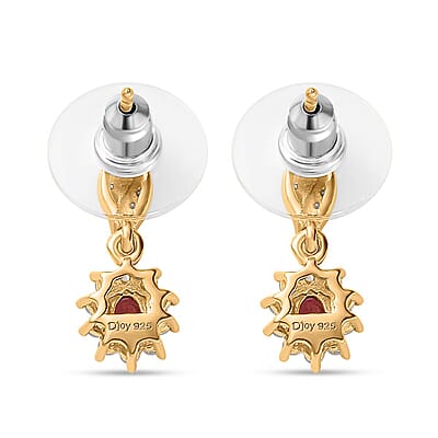 Ouro Fino Rubellite and White Zircon Sunburst Earrings in Vermeil Yellow Gold Over Sterling Silver 0.85 ctw