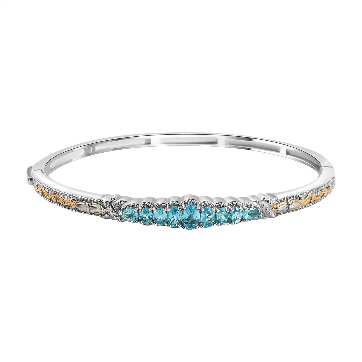 Madagascar Paraiba Apatite Bangle Bracelet 14K YG and Platinum Over Copper with Magnet (7.25 In) 2.00 ctw image number 0