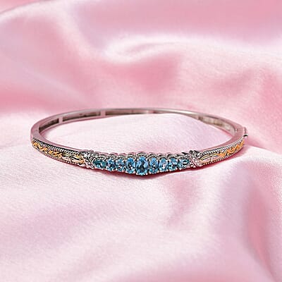 Betroka Blue Apatite Bangle Bracelet 2.00 ctw 14K YG and Platinum Over Copper with Magnet (7.25 In)
