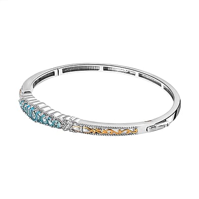 Betroka Blue Apatite Bangle Bracelet 2.00 ctw 14K YG and Platinum Over Copper with Magnet (7.25 In)