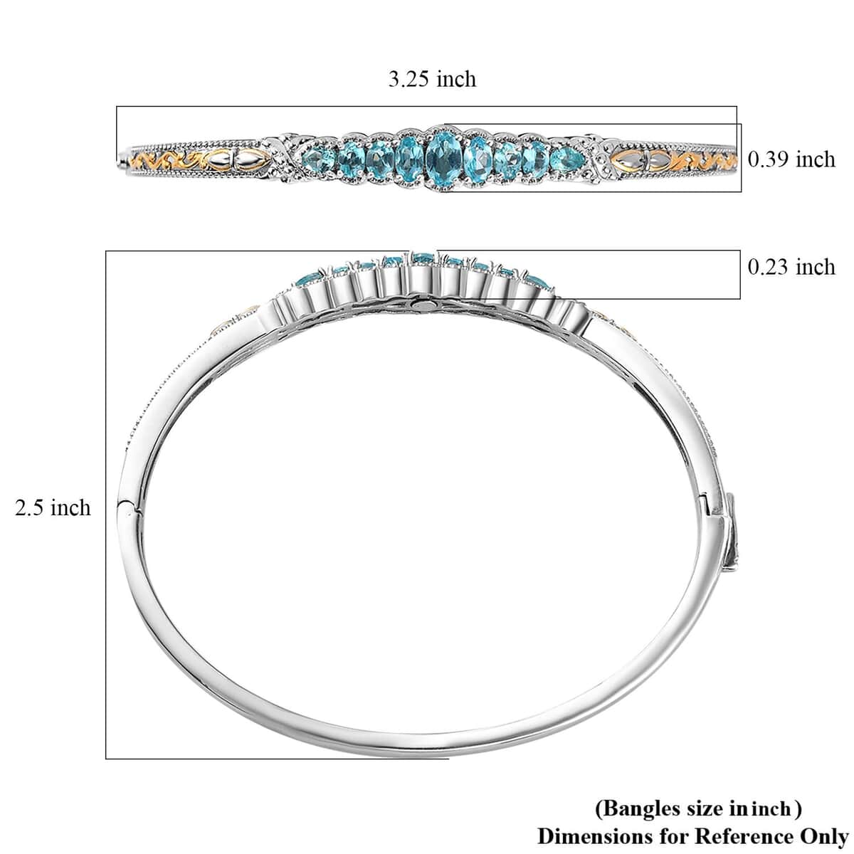Madagascar Paraiba Apatite Bangle Bracelet 14K YG and Platinum Over Copper with Magnet (7.25 In) 2.00 ctw image number 5