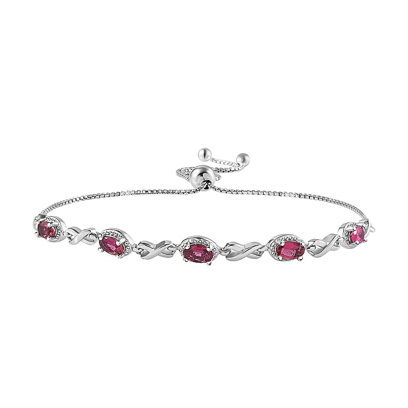 Ouro Fino Rubellite Bolo Bracelet in Platinum Over Sterling Silver 1.15 ctw