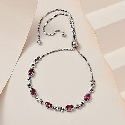 Ouro Fino Rubellite Bolo Bracelet in Platinum Over Sterling Silver 1.15 ctw