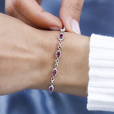 Ouro Fino Rubellite Bolo Bracelet in Platinum Over Sterling Silver 1.15 ctw