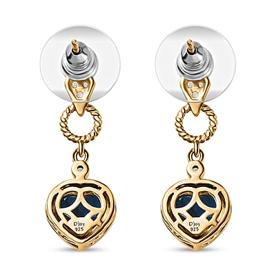London Blue Topaz and Moissanite Earrings in Platinum and Vermeil Yellow Gold Over Sterling Silver 4.40 ctw