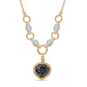Mother’s Day Gift London Blue Topaz and Moissanite Heart Necklace 18 Inches in Vermeil Yellow Gold Over Sterling Silver 4.25 ctw