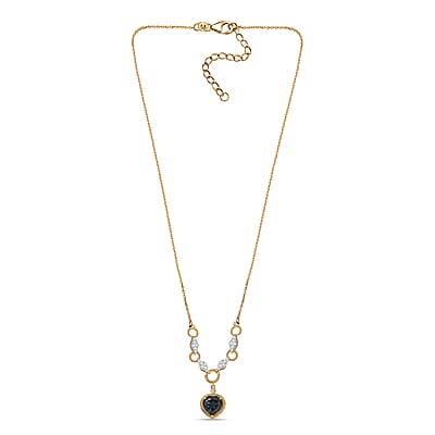 London Blue Topaz and Moissanite Heart Necklace 18 Inches in Vermeil Yellow Gold Over Sterling Silver 4.25 ctw