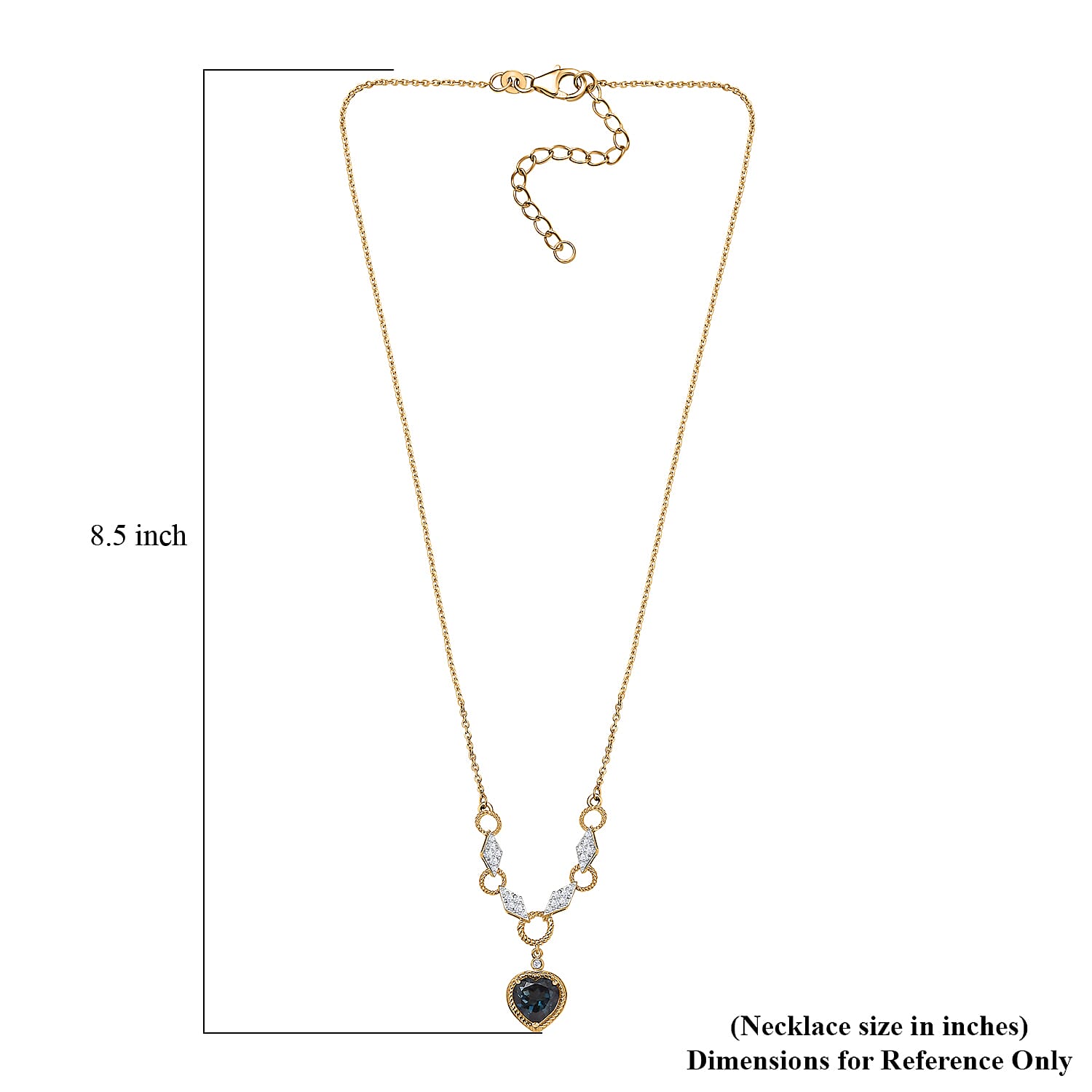 London Blue Topaz and Moissanite Heart Necklace 18 Inches in Vermeil Yellow Gold Over Sterling Silver 4.25 ctw