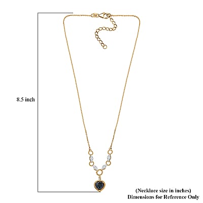 London Blue Topaz and Moissanite Heart Necklace 18 Inches in Vermeil Yellow Gold Over Sterling Silver 4.25 ctw