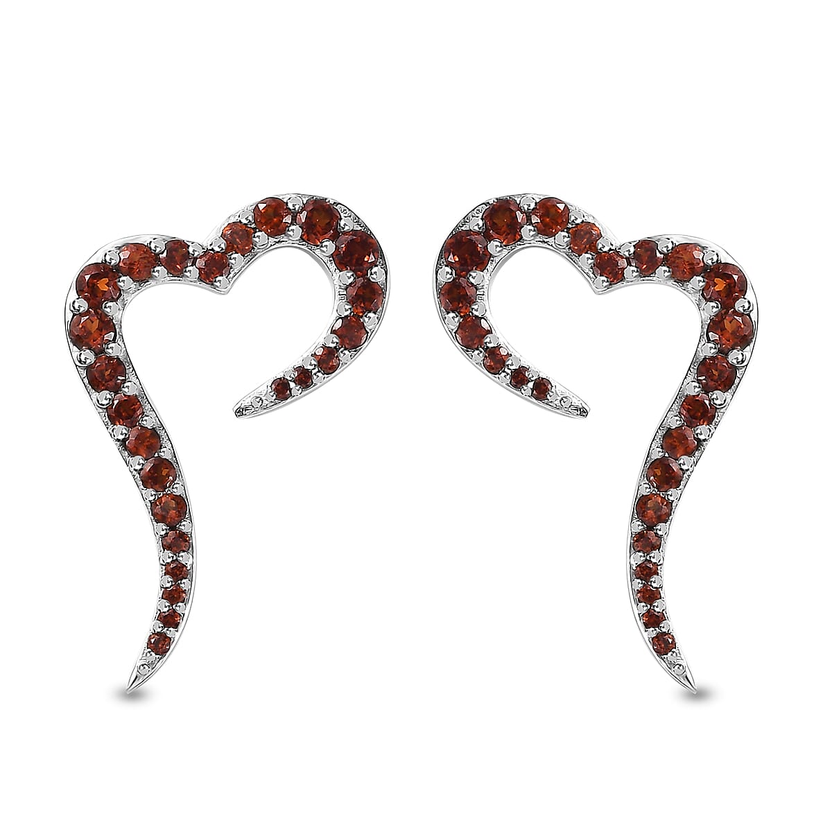 Mozambique Garnet Eternal Love Snake Heart Earrings in Platinum Over Sterling Silver 1.10 ctw