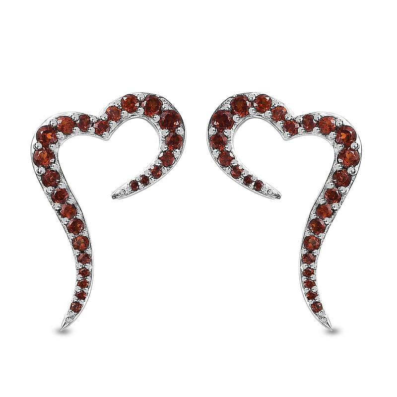Mozambique Garnet Eternal Love Snake Heart Earrings in Platinum Over Sterling Silver 1.10 ctw