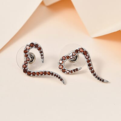 Mozambique Garnet Eternal Love Snake Heart Earrings in Platinum Over Sterling Silver 1.10 ctw