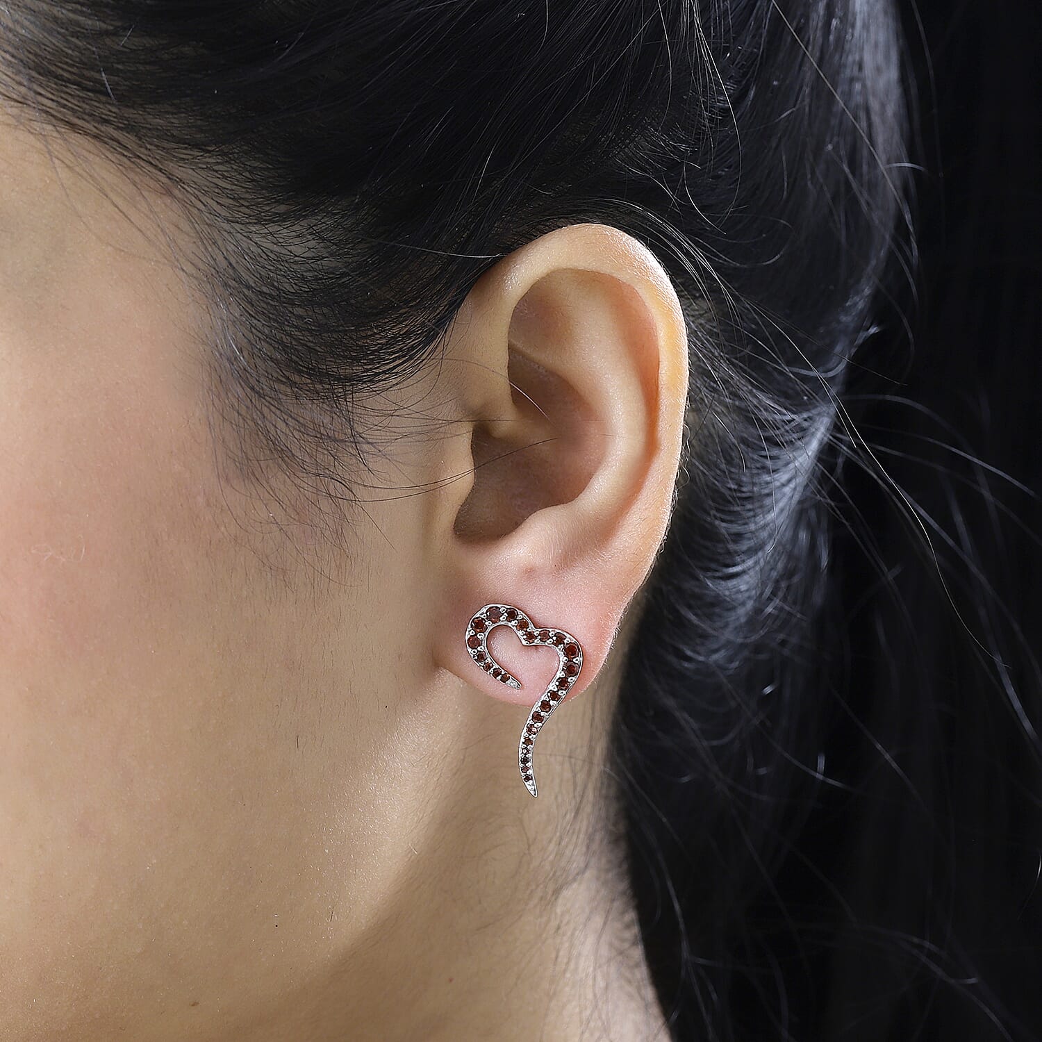 Mozambique Garnet Eternal Love Snake Heart Earrings in Platinum Over Sterling Silver 1.10 ctw