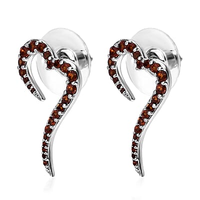 Mozambique Garnet Eternal Love Snake Heart Earrings in Platinum Over Sterling Silver 1.10 ctw