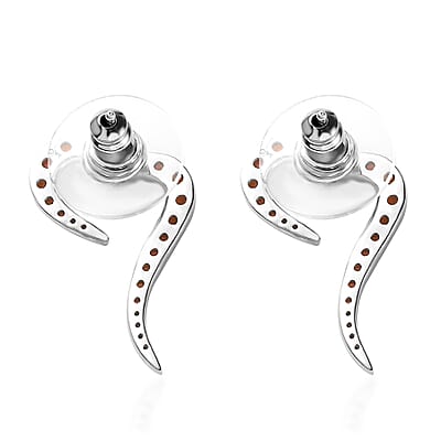 Mozambique Garnet Eternal Love Snake Heart Earrings in Platinum Over Sterling Silver 1.10 ctw