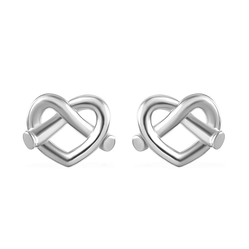 Platinum Over Sterling Silver Heart Stud Earrings 4.20 Grams