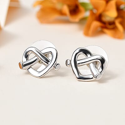 Platinum Over Sterling Silver Heart Stud Earrings 4.20 Grams