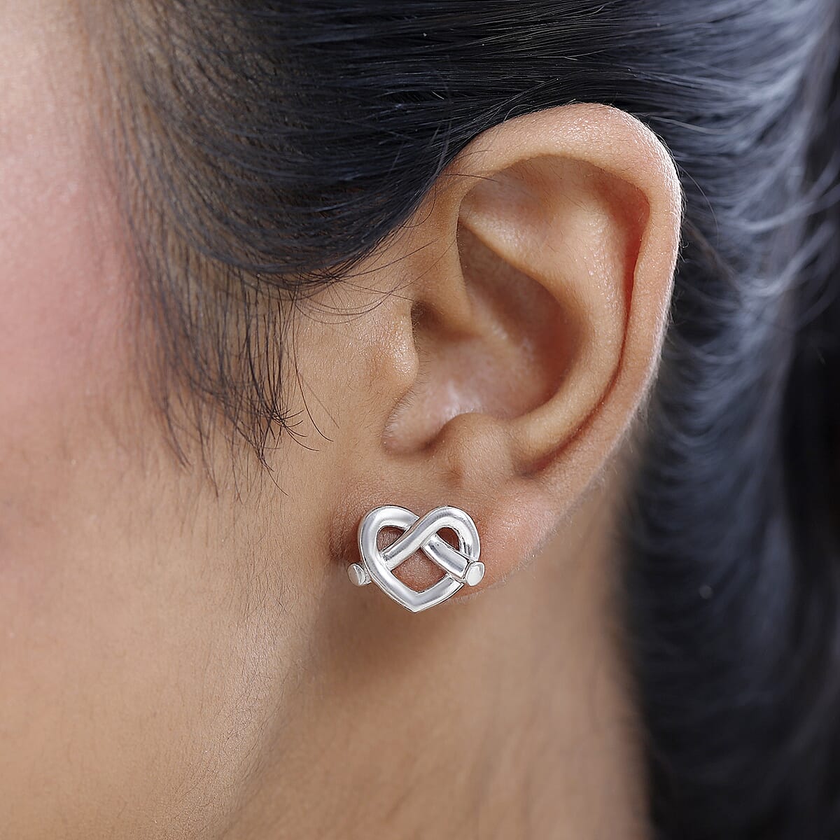 Platinum Over Sterling Silver Heart Stud Earrings (4.15 g) image number 2