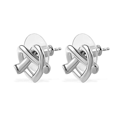 Platinum Over Sterling Silver Heart Stud Earrings 4.20 Grams