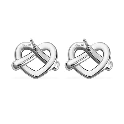 Platinum Over Sterling Silver Heart Stud Earrings 4.20 Grams