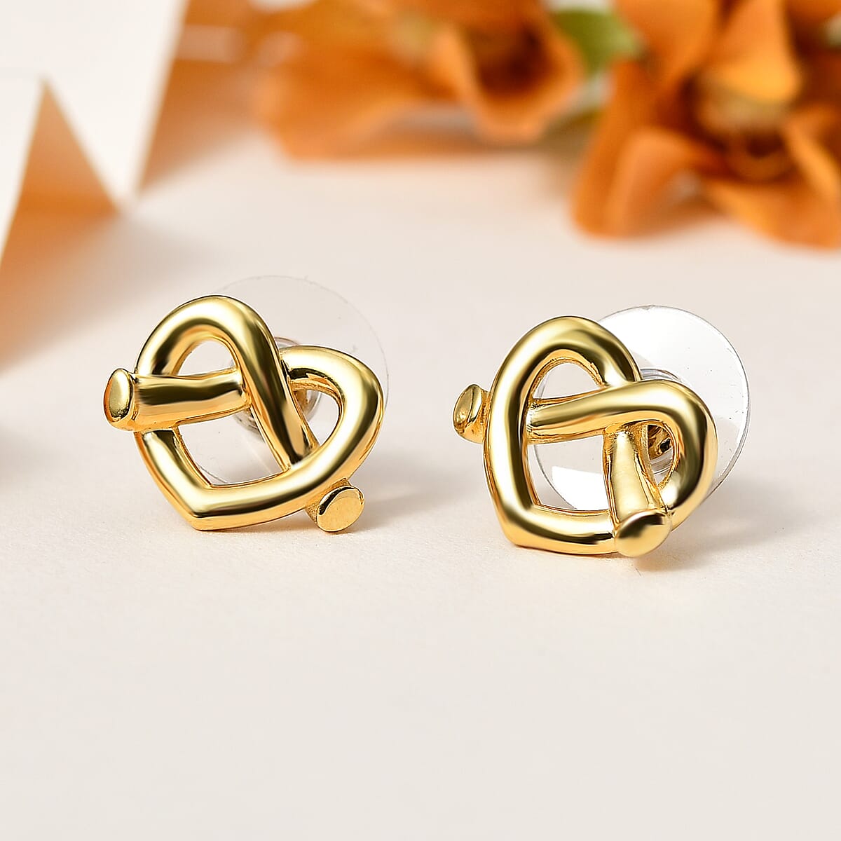 Vermeil Yellow Gold Over Sterling Silver Heart Stud Earrings 4.20 Grams image number 1