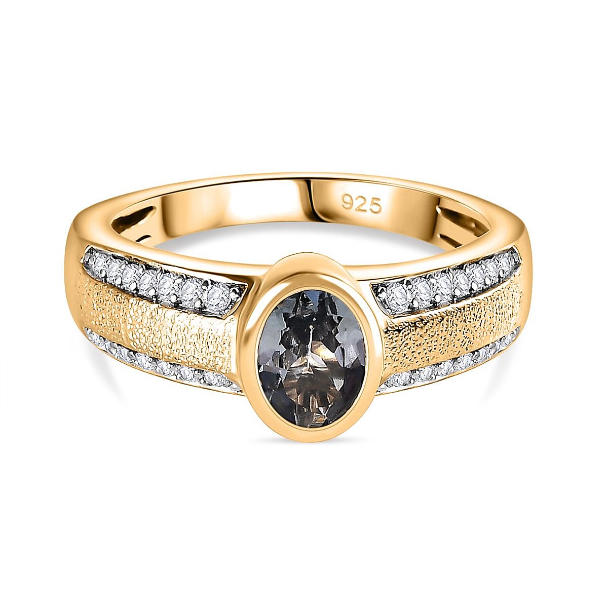 Green Tanzanite and White Zircon 1.36 ctw Ring in 18K Vermeil Yellow Gold Over Sterling Silver (Size 9.0)