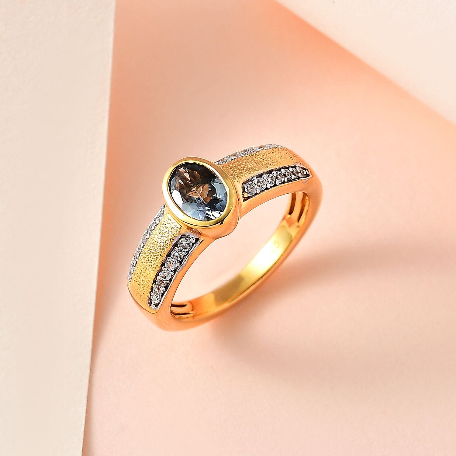 Green Tanzanite and White Zircon 1.36 ctw Ring in 18K Vermeil Yellow Gold Over Sterling Silver (Size 9.0)