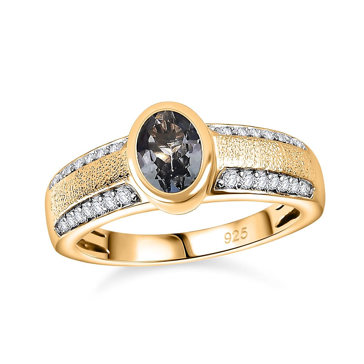 Green Tanzanite and White Zircon 1.36 ctw Ring in 18K Vermeil Yellow Gold Over Sterling Silver (Size 9.0)
