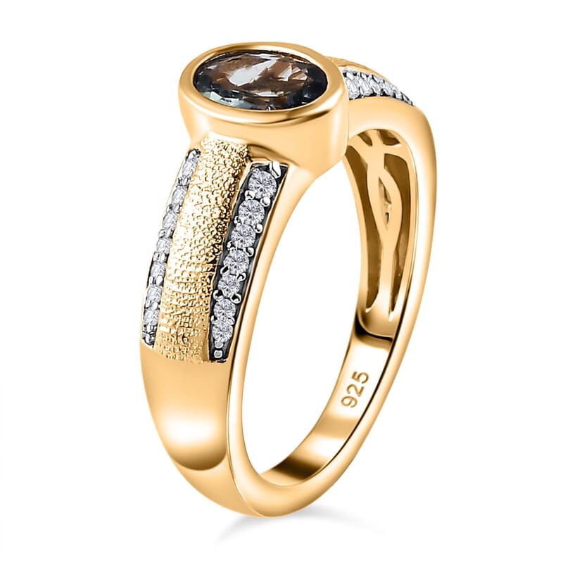 Green Tanzanite and White Zircon 1.36 ctw Ring in 18K Vermeil Yellow Gold Over Sterling Silver (Size 9.0)