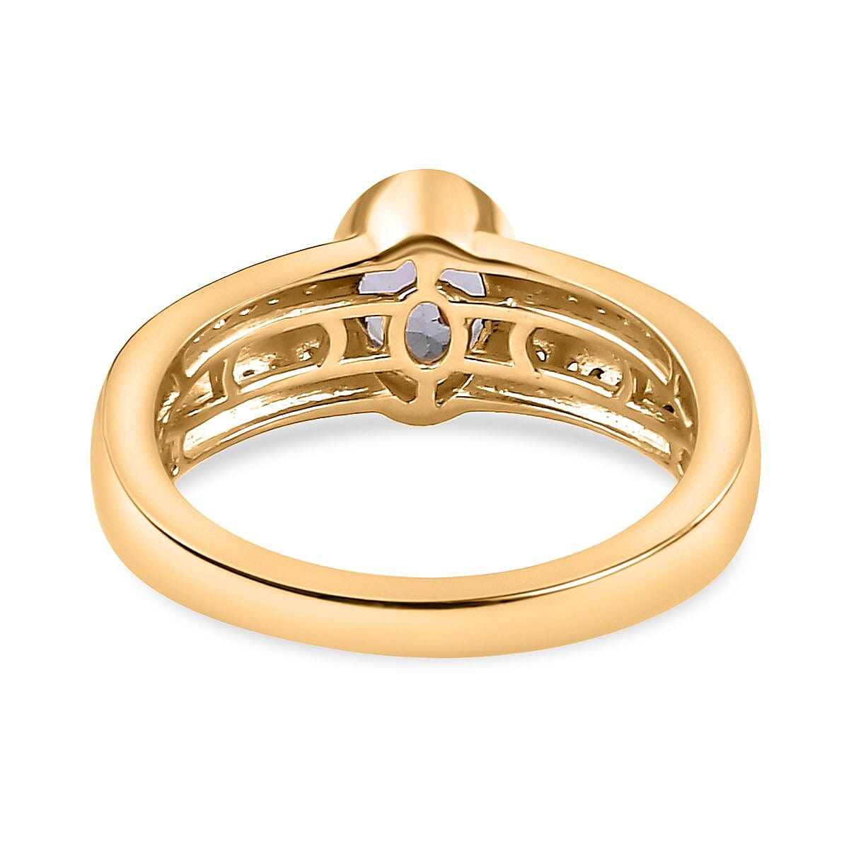 Green Tanzanite and White Zircon 1.36 ctw Ring in 18K Vermeil Yellow Gold Over Sterling Silver (Size 9.0)