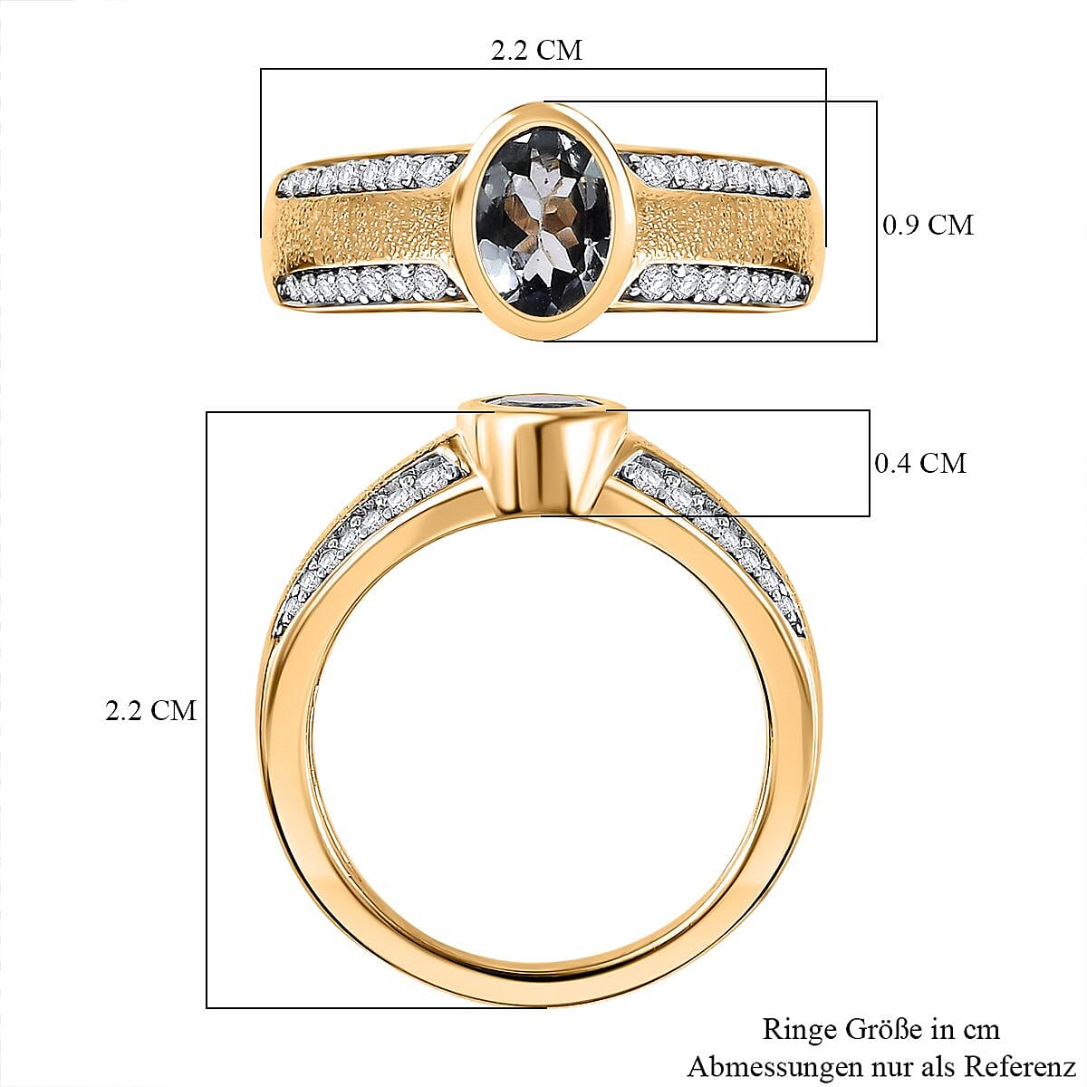 Green Tanzanite and White Zircon 1.36 ctw Ring in 18K Vermeil Yellow Gold Over Sterling Silver (Size 9.0)
