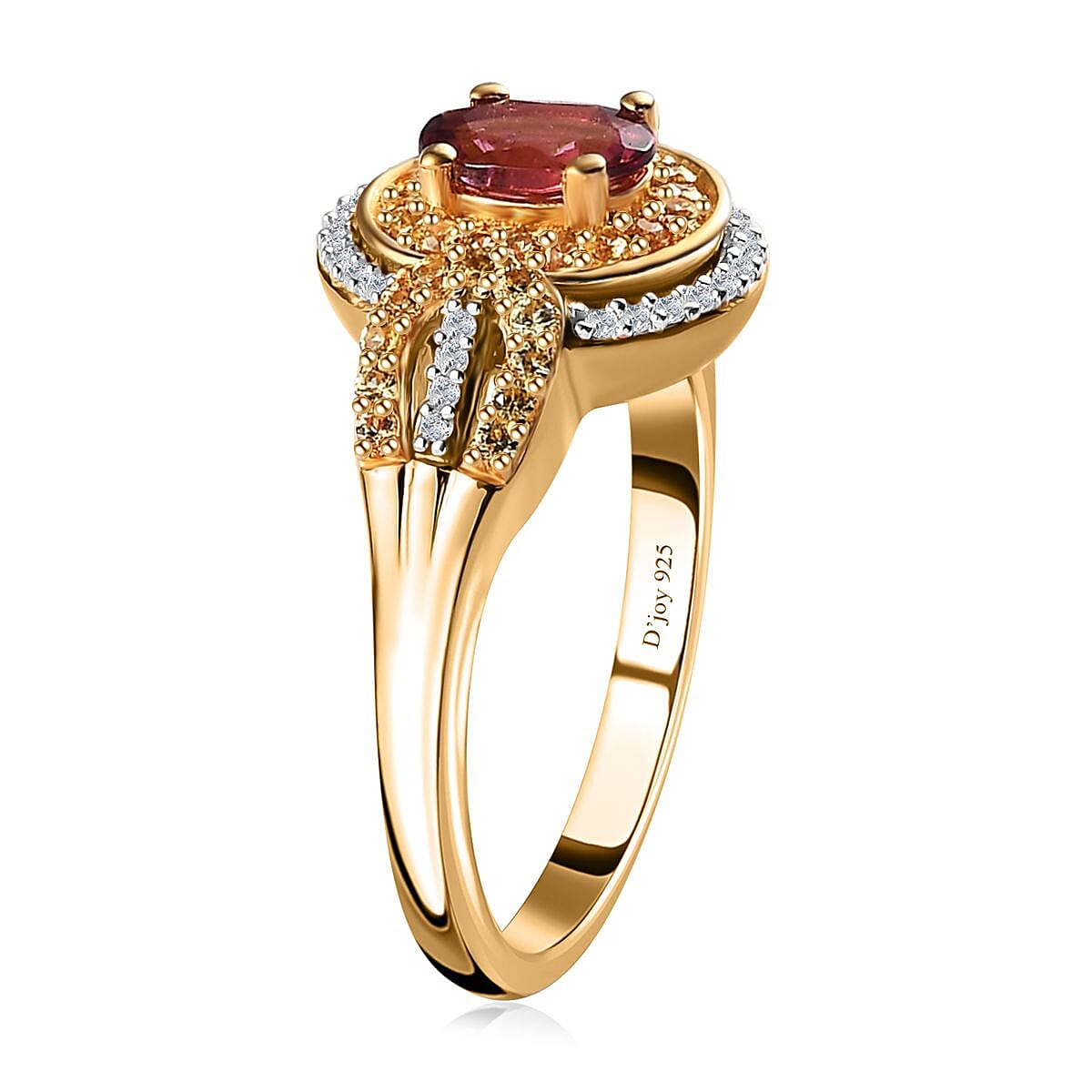 Ouro Fino Rubellite and Multi Gemstone Ring in Vermeil Yellow Gold Over Sterling Silver (Size 10.0) 0.90 ctw