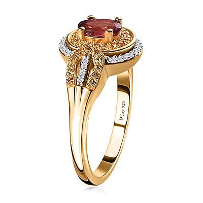 Ouro Fino Rubellite and Multi Gemstone Ring in Vermeil Yellow Gold Over Sterling Silver (Size 10.0) 0.90 ctw