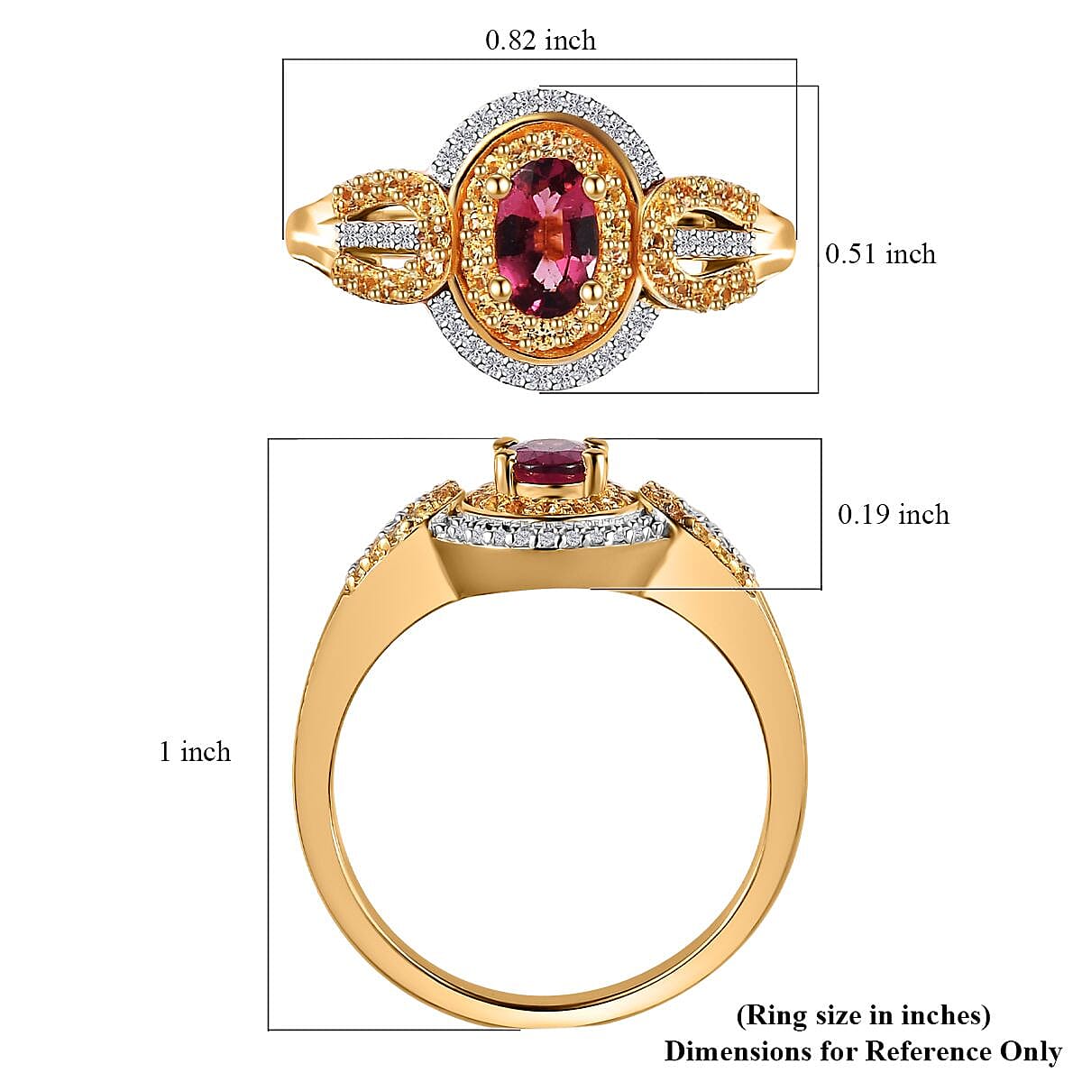 Ouro Fino Rubellite and Multi Gemstone Ring in Vermeil Yellow Gold Over Sterling Silver (Size 10.0) 0.90 ctw