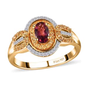 Ouro Fino Rubellite and Multi Gemstone Ring in Vermeil Yellow Gold Over Sterling Silver (Size 5.0) 0.90 ctw