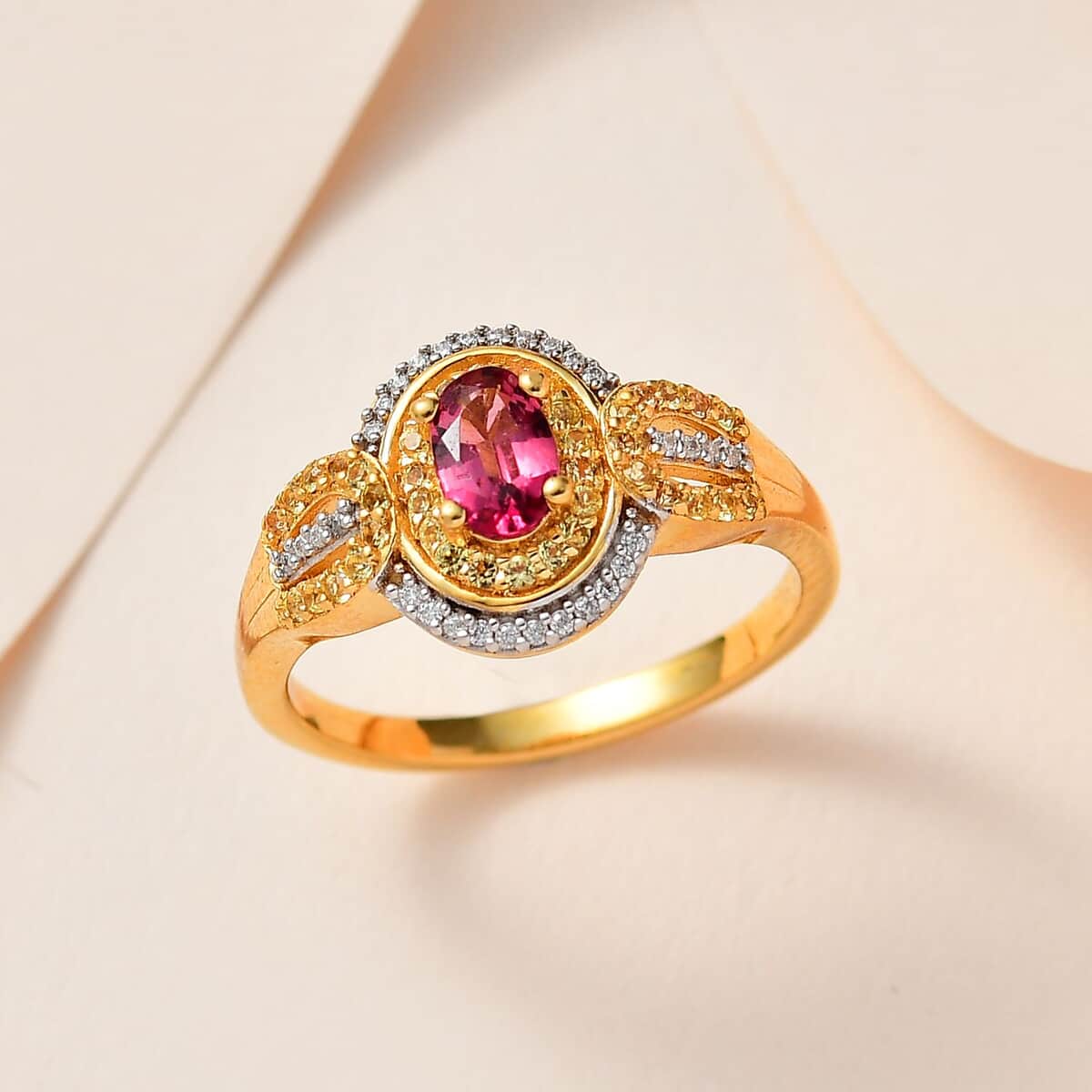 Ouro Fino Rubellite and Multi Gemstone Ring in Vermeil Yellow Gold Over Sterling Silver (Size 6.0) 0.90 ctw image number 1