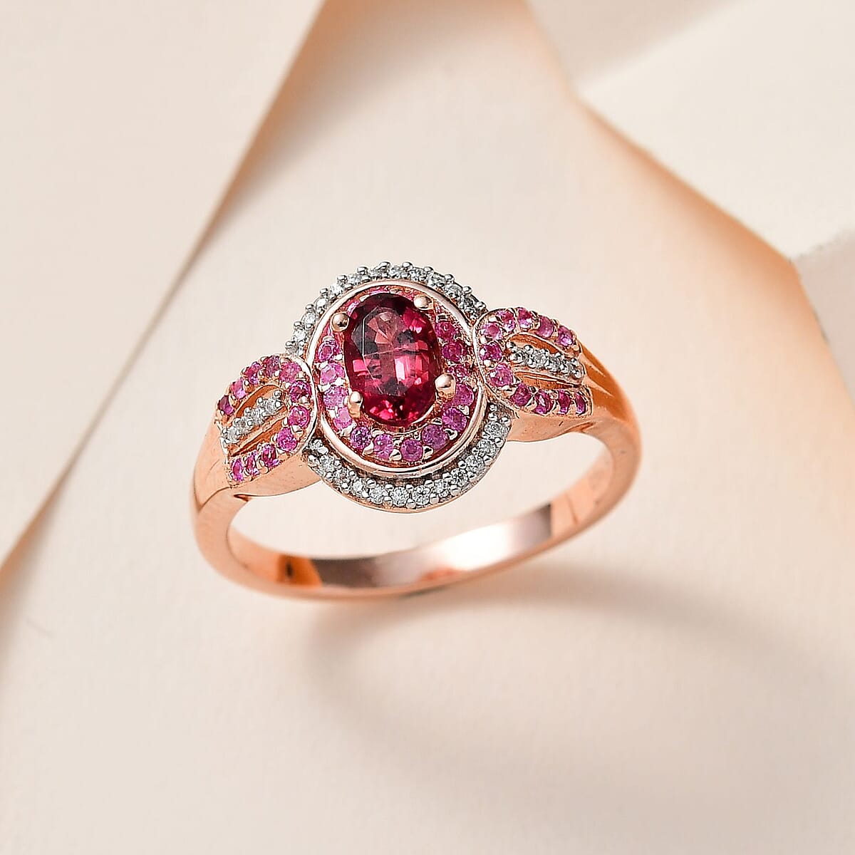 Ouro Fino Rubellite and Multi Gemstone Ring in Vermeil Rose Gold Over Sterling Silver (Size 7.0) 0.90 ctw image number 1
