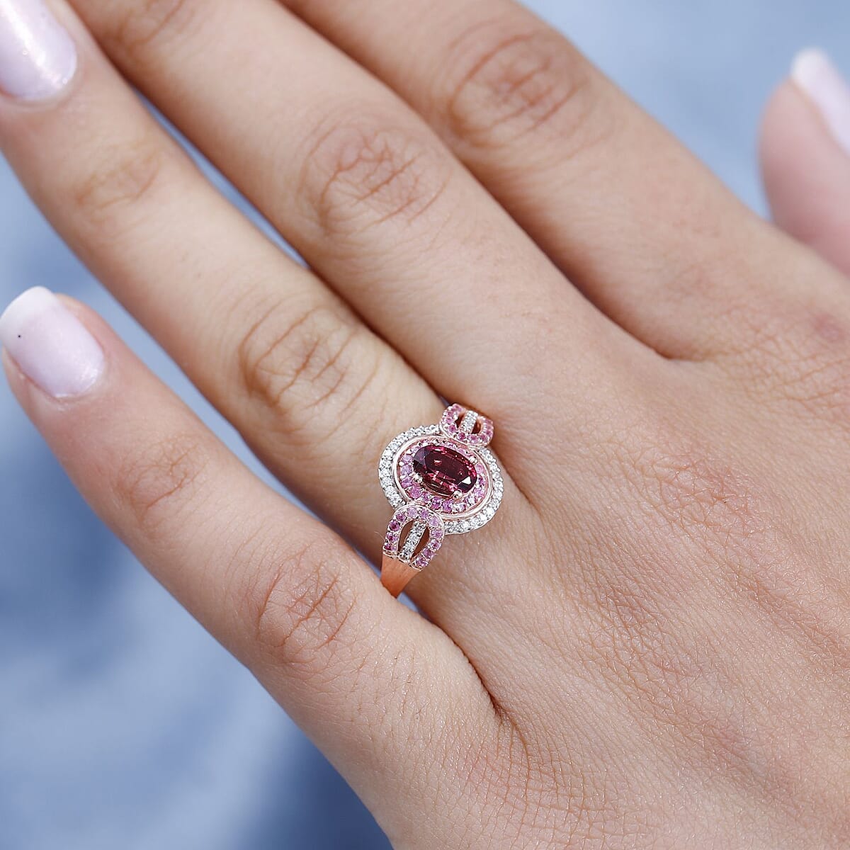 Ouro Fino Rubellite and Multi Gemstone Ring in Vermeil Rose Gold Over Sterling Silver (Size 7.0) 0.90 ctw image number 2
