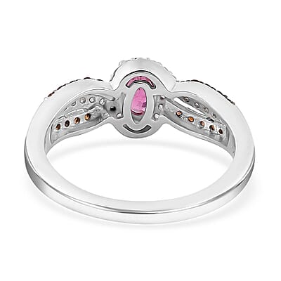Premium Ouro Fino Rubellite, Brown and White Zircon Ring in Platinum Over Sterling Silver (Size 10.0) 0.90 ctw