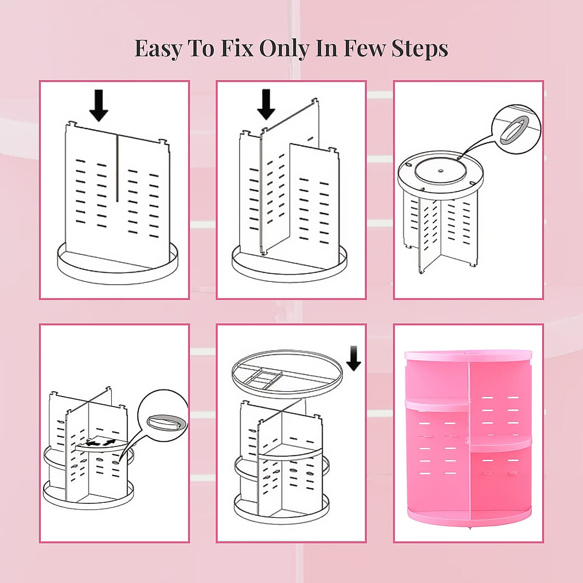 Pink 360 Degree Rotating Adjustable Multi-function Makeup Organizer with Brush Holder image number 5