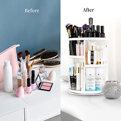 White 360 Degree Rotating Adjustable Multi-function Makeup Organizer with Brush Holder